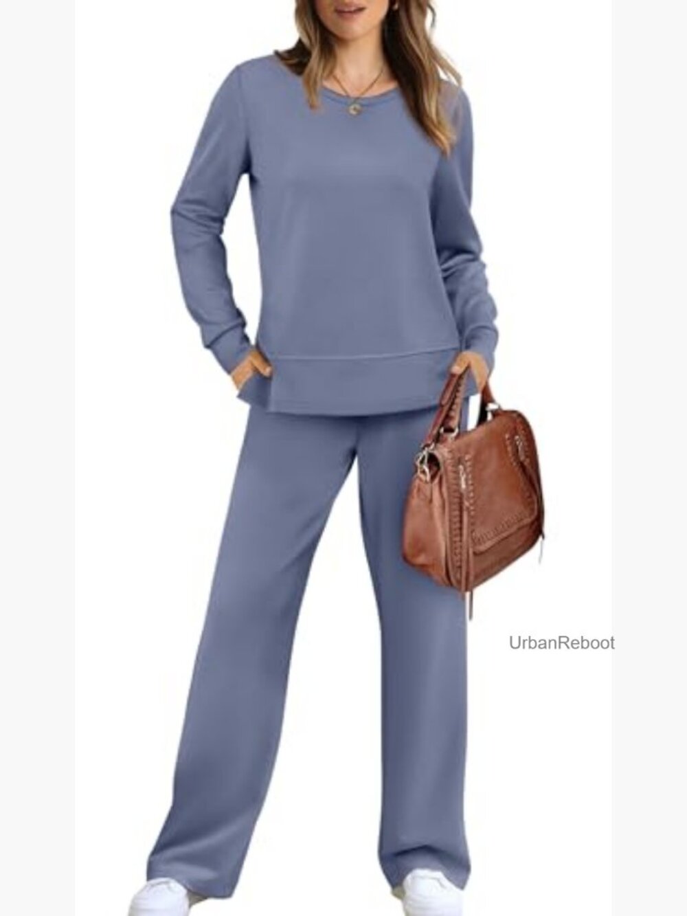 Women's 2 Piece Lounge Set Sweatshirt Wide Leg Tracksuit Casual Travel Outfits - Picture 2 of 7